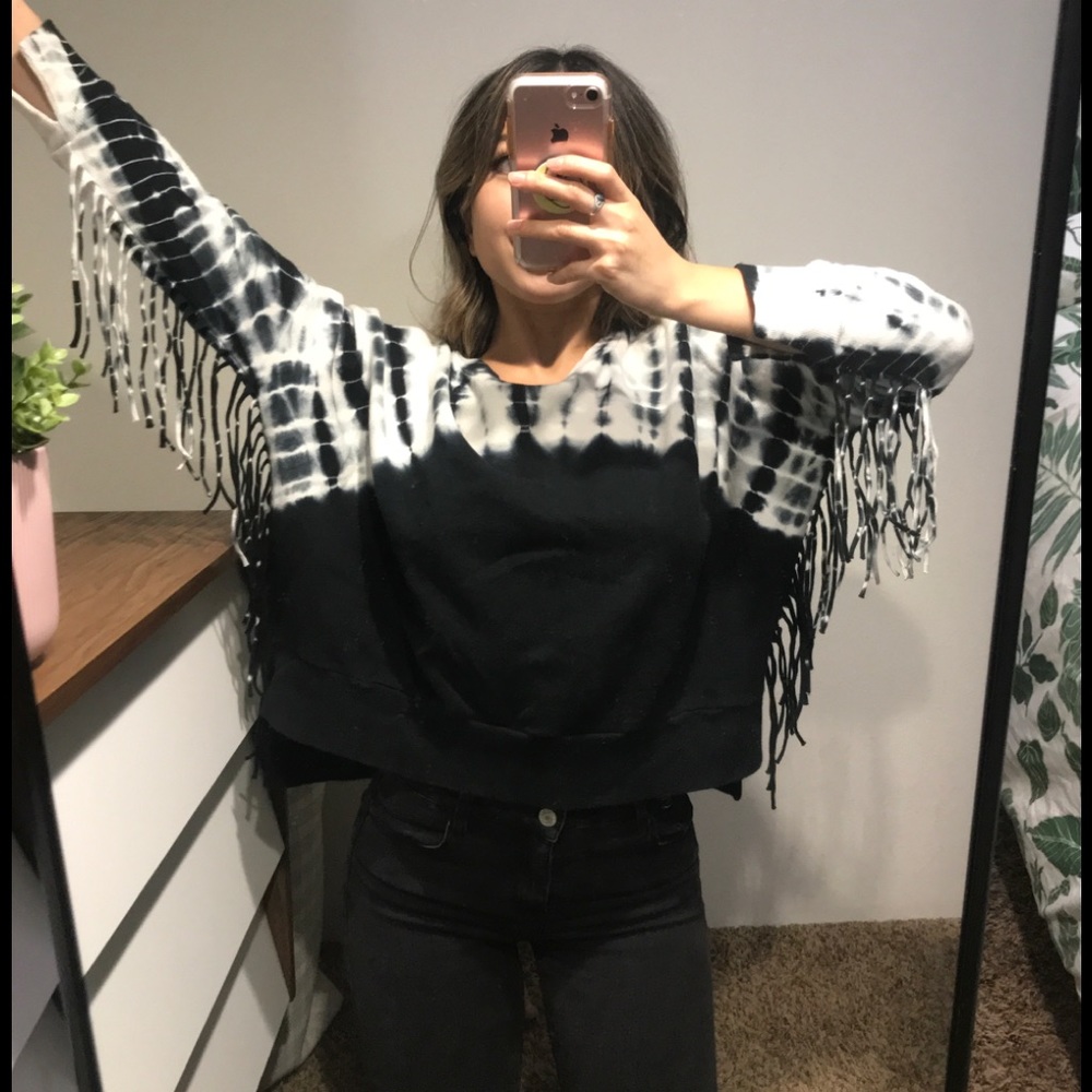 AMUSE SOCIETY Fringe Tie-Dye Sweatshirt